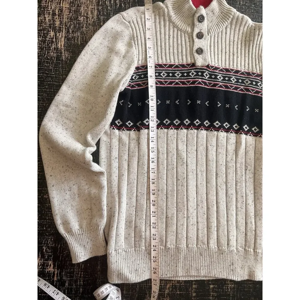 Chaps Sweater Men’s Medium Fair Isle Nordic Knit‎ Pullover Quarter Button